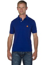 Ugholin Men’s Solid Electric Blue Cane Corso Logo Short Sleeve Pique Polo Shirt 