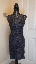 Lipsy Navy Blue And Gold Lace Party Evening Dress Size 10