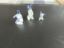 3 PORCELAIN/CHINA RABBITS BLUE & WHITE DECORATION-BOUGHT IN HOLLAND YEARS AGO