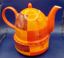 Cha Cult Hand Painted Teapot and warmer Orange & red