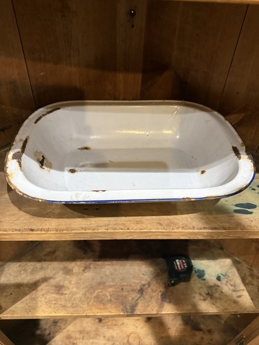 Vintage white and blue enamel - and,