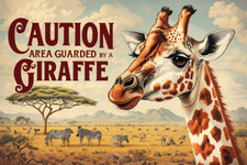Caution Area Guarded By A Giraffe  metal sign, Giraffe  sign, Giraffe Plaque