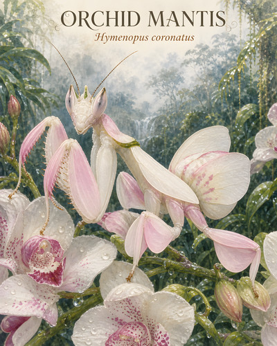 Orchid mantis displaying - orchid, pink
