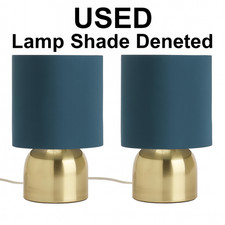 Table Lamps Pair Habitat Touch Navy Shade Brass Base 3 Stage Used Shade Dented