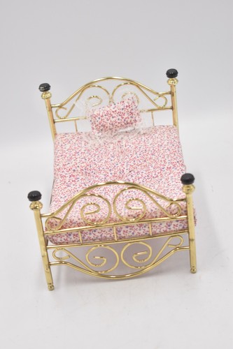 Dolls house brass metal - brass, bed