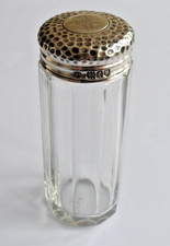 Antique silver topped glass dressing table pot. London 1901 Thomas Jones Watson.
