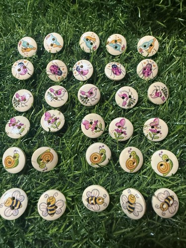 30x garden wooden buttons - garden,