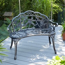 Grey Cast Iron Garden Bench Metal Frame 2 Seater Patio Chair Outdoor Seconds