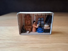 Vintage Seiffener Miniatures in a matchbox German Scene “Ore Mountains Room”.