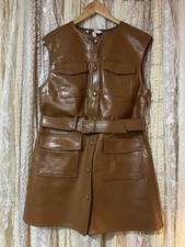 Shiny PVC Faux Leather 70s Style Belted Waistcoat M