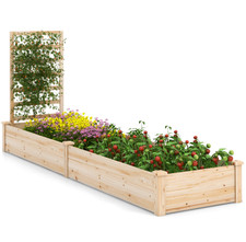 Outdoor Wooden Raised Garden Bed Divided Planter Box W/ Trellis Natural