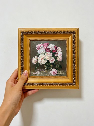 Pink white peonies roses - pink, glass