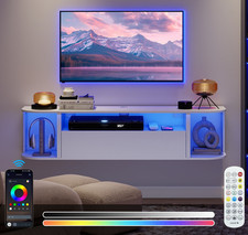 Floating TV Unit Cabinet RGB LED Lighted Wall Mounted Entertainment Unit White