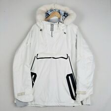 Sweaty Betty Uphill Ski Parka White Faux Fur Ski Jacket Hooded Coat Size XL