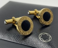 MONTBLANC GOLD AND BLACK ONYX ROUND LOGO CUFFLINKS IN BOX