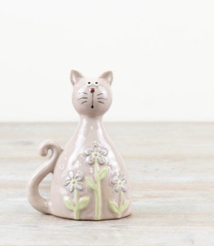 Cat daisies ceramic - ceramic, ornament
