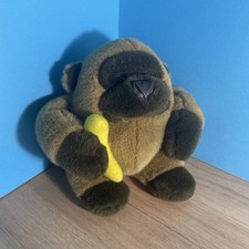 Vintage  Brown Gorilla Side Eyes Gripping Hands Banana Plush Soft Toy 8”