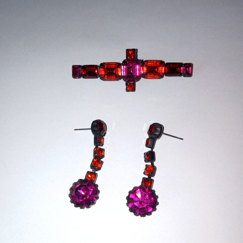 Vtg red pink rhinestone - vtg,