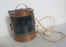 Large Vintage Copper & Brass Ship Lantern Light Lamp Blue Glass Antique Old 9"W