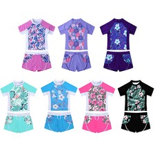 Kids Girls Swim Shirt with Boyshorts Two Pieces Tankini Set Rashguard Swimsuits