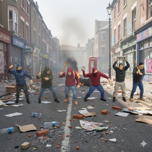 Fg54 rioting figures - rioting, (x6)