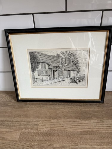 Vintage framed etching cat - vintage,