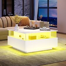 Coffee Table with LED Lights Storage Tea Table High Gloss White for Living Room
