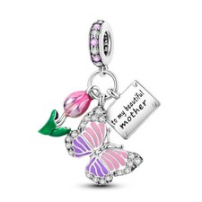 To My Beautiful Mother Daughter Flower Butterfly Son Charm Sterling Silver 925