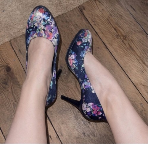 Navy blue floral shoes - navy,