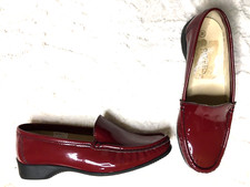 Pavers Deep Red Patent Faux Leather Slip On Moccasins Driving Shoes UK size 5