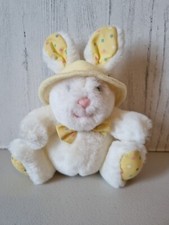 Pride & Joy Bunny Rabbit Soft Toy Yellow Ears Bow Hat Small Approx 7"