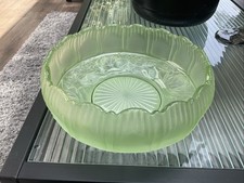 Art Deco Sowerby Frosted Green Roses Glass Bowl 22cm x 8cm VGC