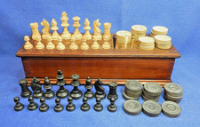 Antique Victorian Wood Box. Wood Chess Set, Draught, Cribbage Classic Games Box