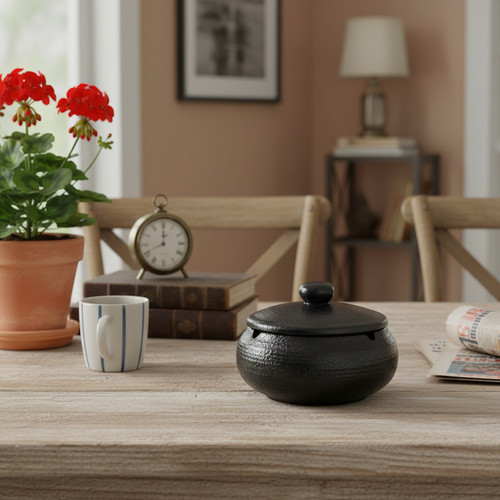 Black ceramic ashtray - ashtray, with