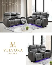 Florida 3+2 Seater Electric Recliner Sofas Set Leather LED USB Bluetooth UK