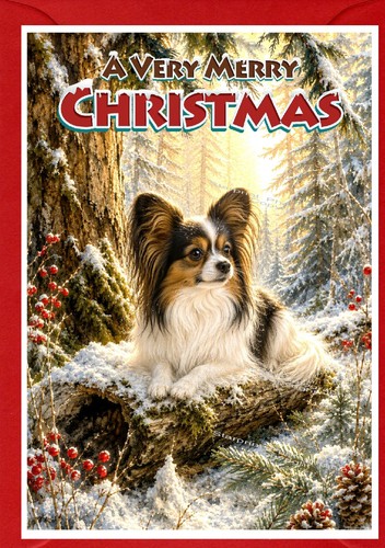Papillon dog christmas - card, a6