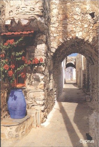 Cyprus postcard stone alleyway - cyprus,