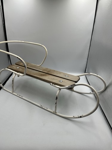 White metal small old sled - white,