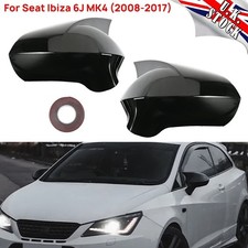 LEFT+RIGHT Gloss Black Wing Mirror Cover Caps For 2008-2017 Seat Ibiza 6J MK4 UK