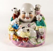  Large Vintage Chinese laughing buddha with 5 boys