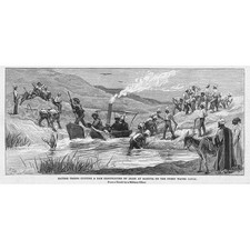 WAR IN EGYPT British Troops Cutting Dam on Sweet Water Canal Antique Print 1882