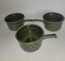 Three Retro Vintage 1970's Tams England Moss Green Soup Cups