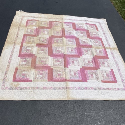 Vintage pink log cabin quilt - pink,