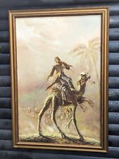 DESERT CAMELS CARAVAN VINTAGE LARGE ORIGINAL OIL PAINTING STATEMENT ARTWORK 