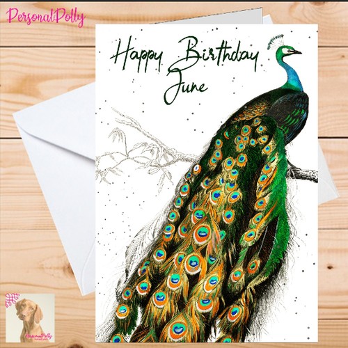 Personalised peacock card - personalised,