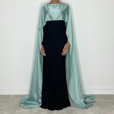 Stunning Satin Cape Modest Evening Dress - Elegant Occasionwear, Long Dress