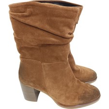 Dune London Women's Tan Suede Heeled Slouch Boots Size 39 NEW