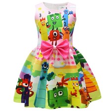 Girls Number Blocks Bowknot Dress Skirt Princess Birthday Party Costume Dress UK