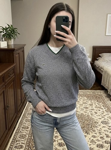 Grey lacoste neck jumper - lacoste,