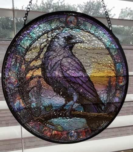Stained glass style raven bird - stained,
